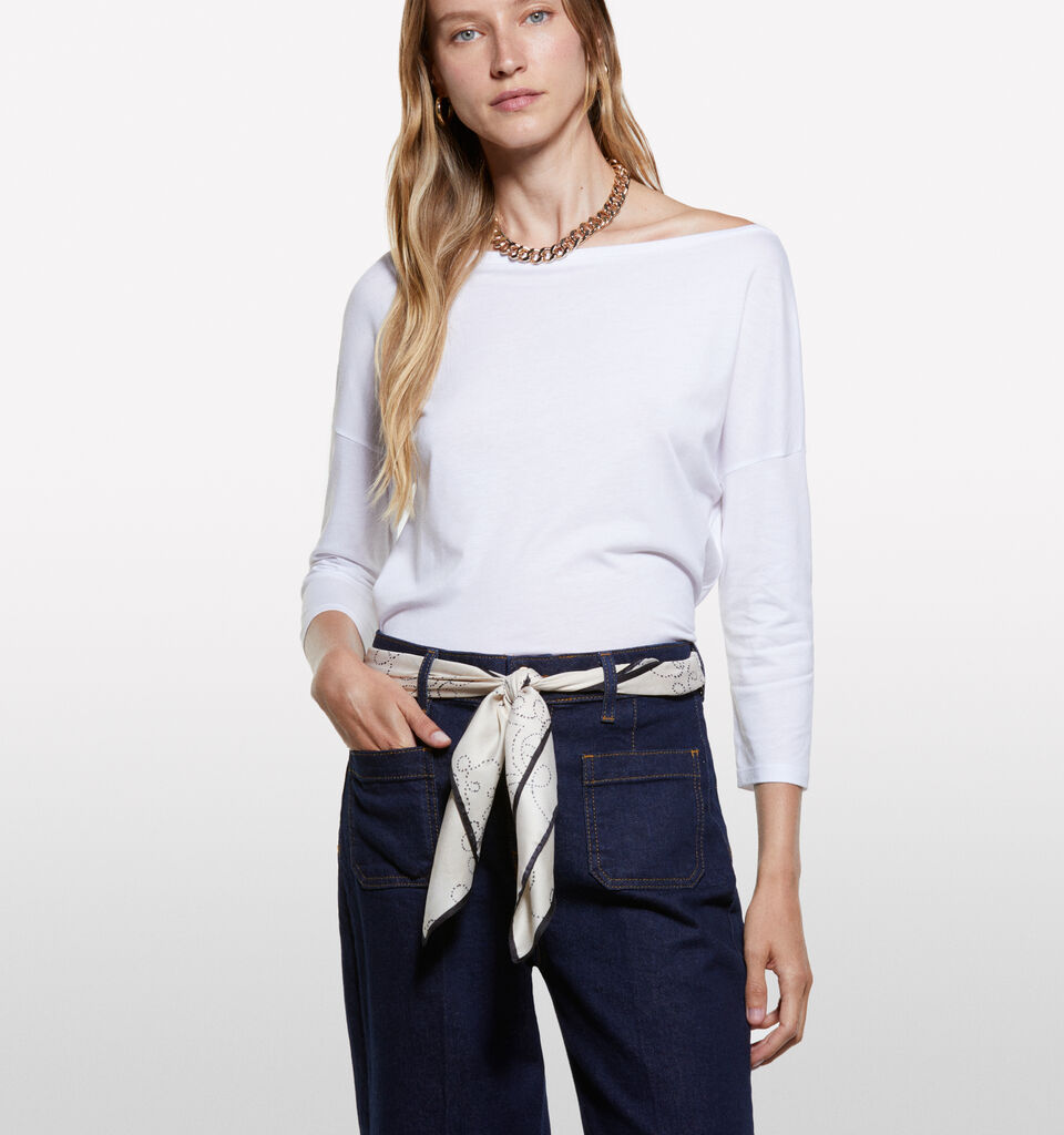 T-shirt blanc à col bateau - t-shirts à manches longues pour femme - Blanc | Sisley image number 3